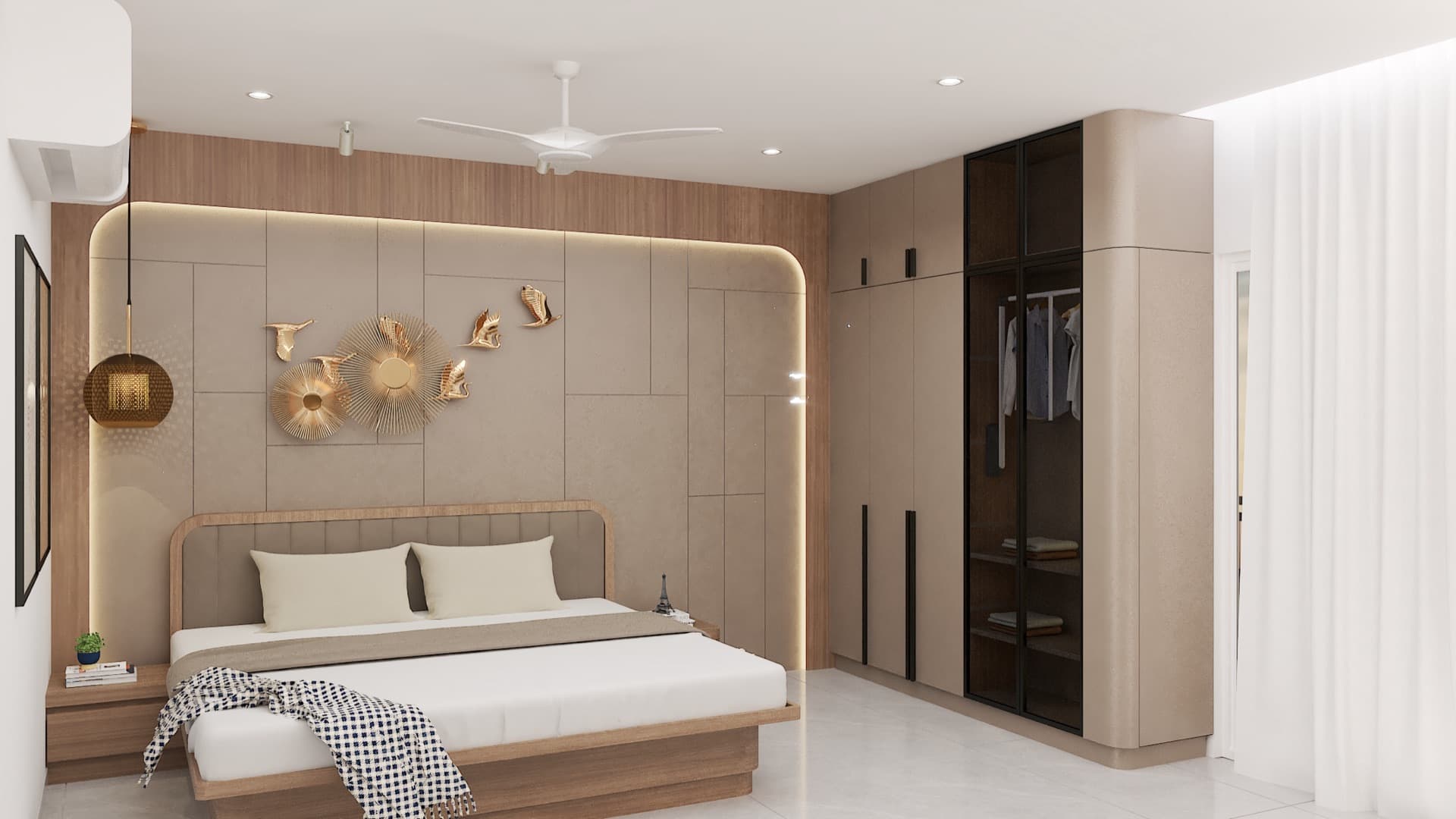Master bedroom — restrained finish palette.
