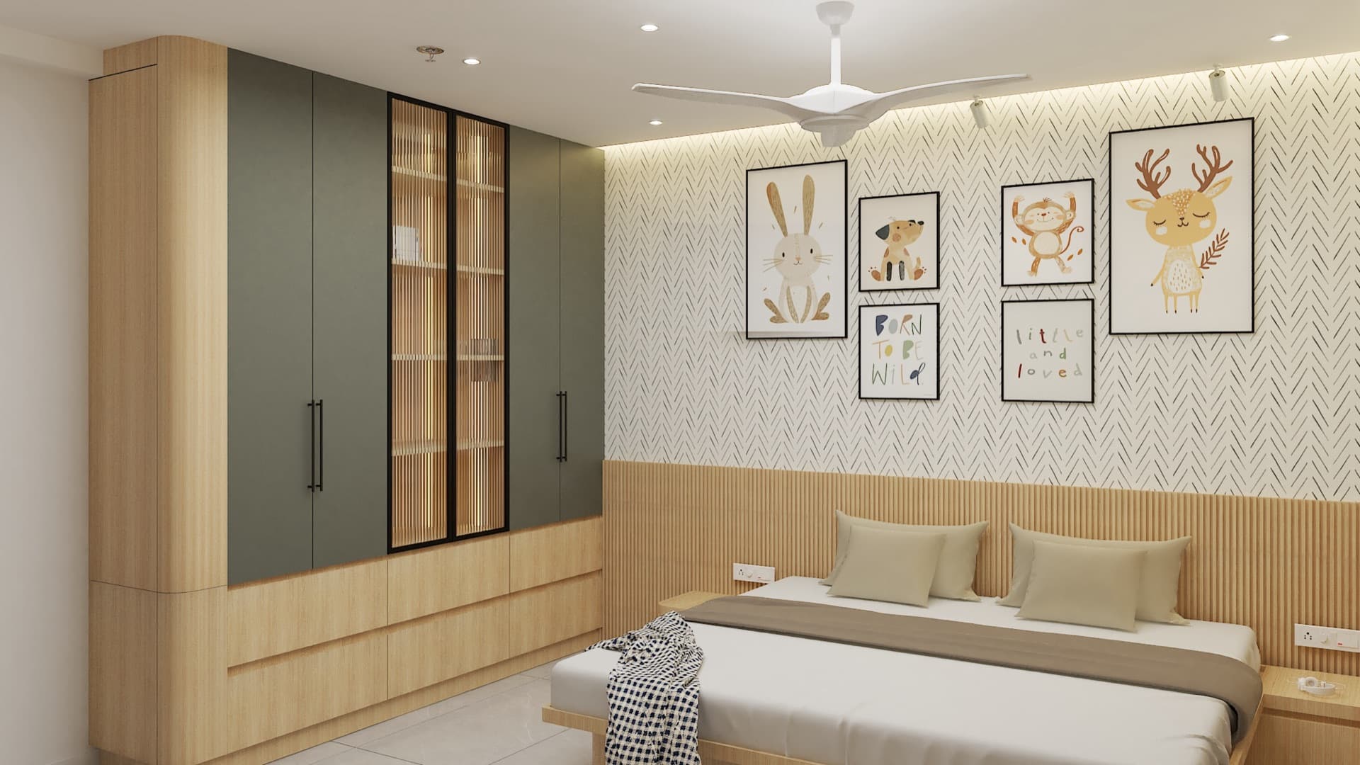 Hallmark Treasor — children's bedroom with custom headboard wall.